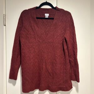 Chico's V-Neck Burgundy Tunic Sweater